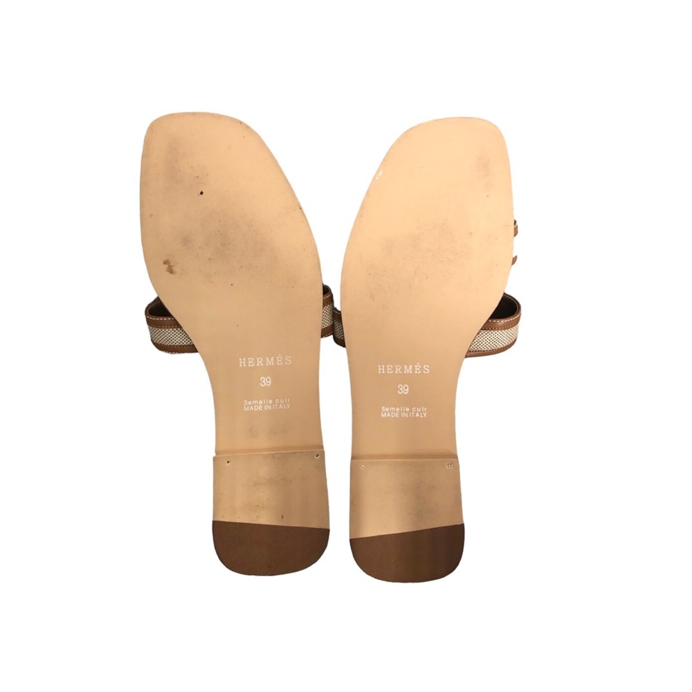 Hermes Noisette/ Beige Dore Toile H Oran Sandals - Picture 4 of 4